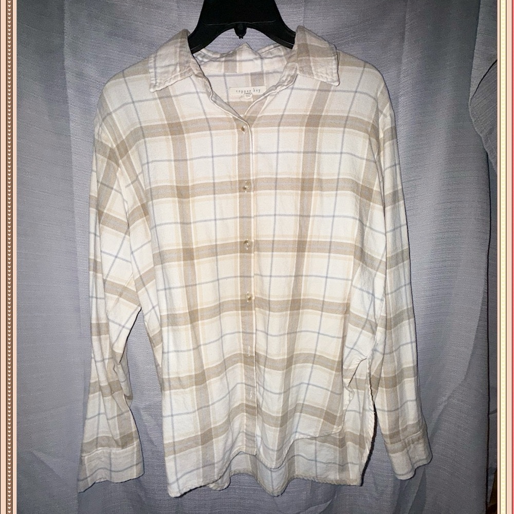 Copper Key White and Tan Plaid Button-Down Shirt